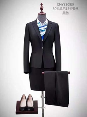 CNY8309款-30%羊毛-15%天丝-黑色女士职业装-西装西服